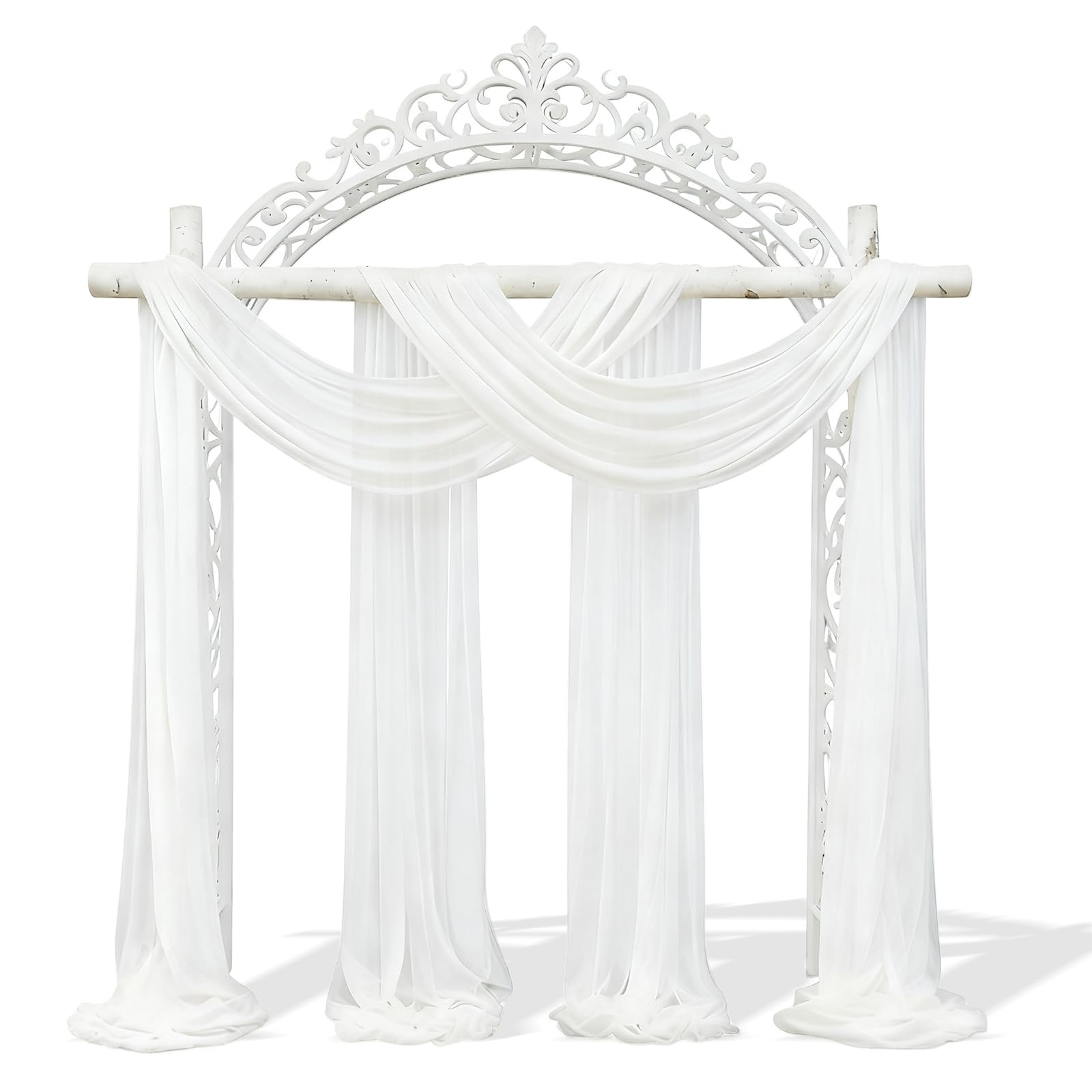 Wedding Arch Draping Fabric, 5.2 X 20ft White Ceiling Drapes Voile Curtains Chiffon Fabric Drapery for Wedding Archway Drapes Ceremony Reception Stage Ceiling Decorations (2Pcs)