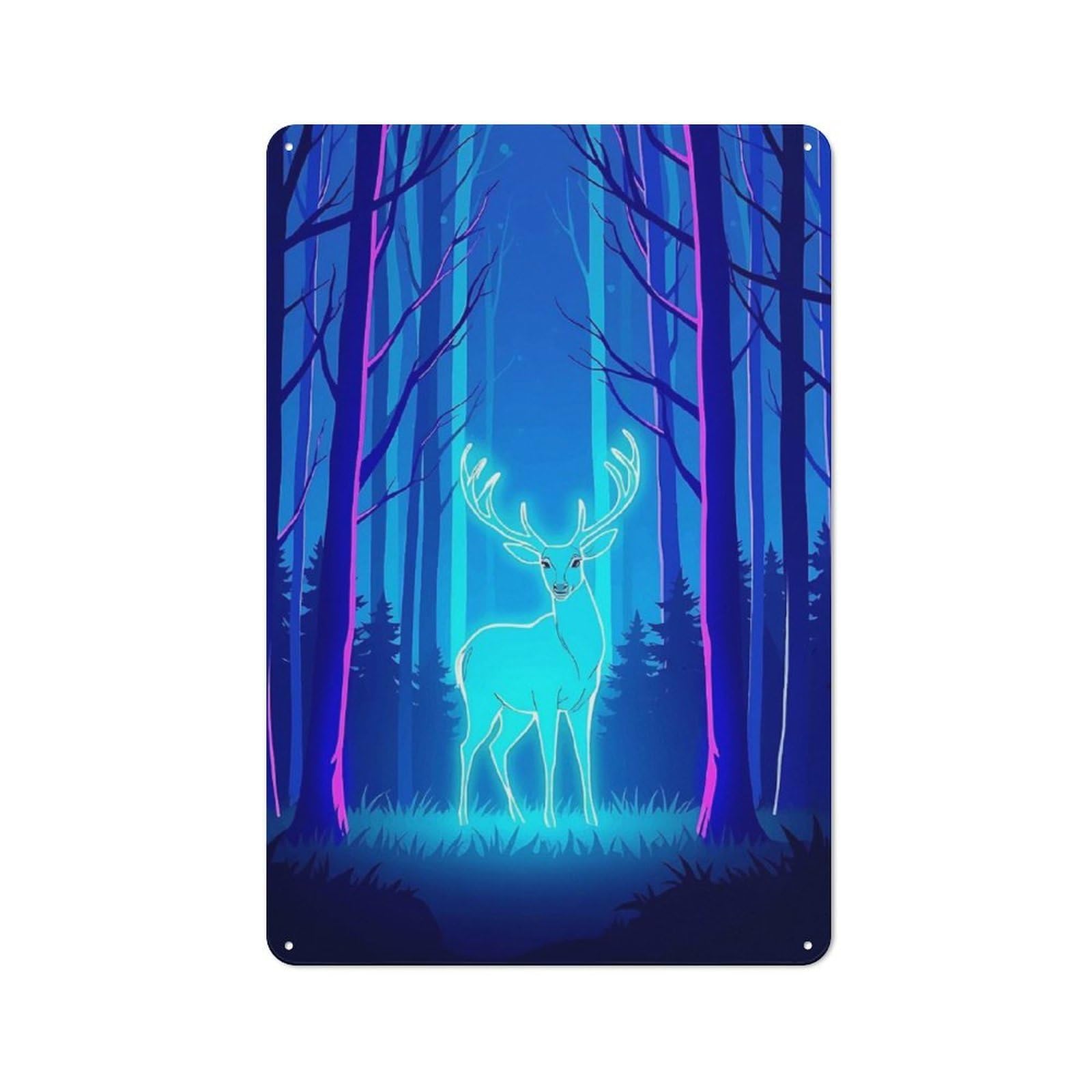 Neon Deer in Blue Forest Kitchen Metal Sign 30x20cm, Country Style Kitchen Wall Decor for Restaurant, Kitchen, Counter Or Breakfast Nook