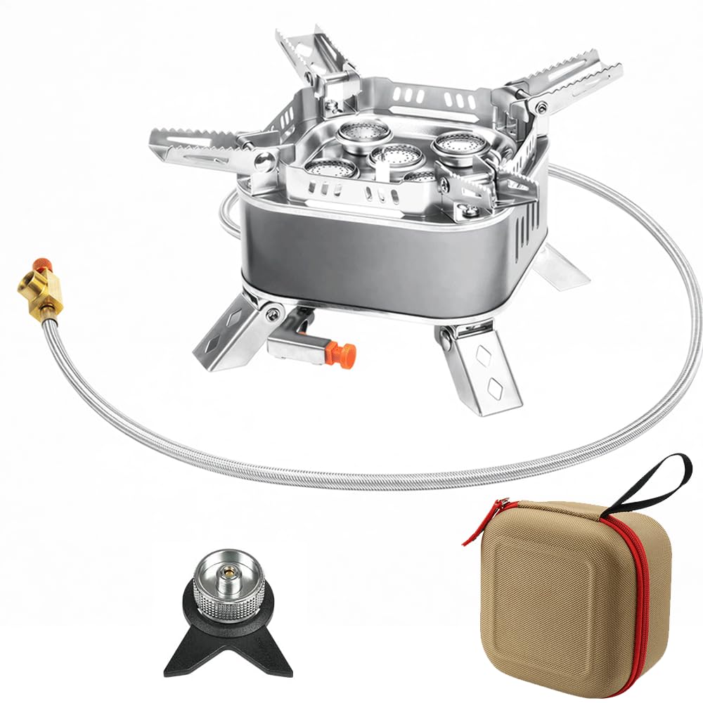 15800W Windproof Camping Stove Portable Camping Gas Stove with Carry Box Camping Cooker Portable Stove Outdoor Camping Gas Burner Fishing Stove for Cooking,Hiking,Camping, Picnic,Comes with ignition