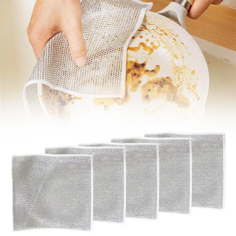 Kruggo Trapos multiusos mejorados para lavar platos, paños de metal, toallas limpias, paños húmedos y secos, no rayan platos, fregaderos (paquete de 5)