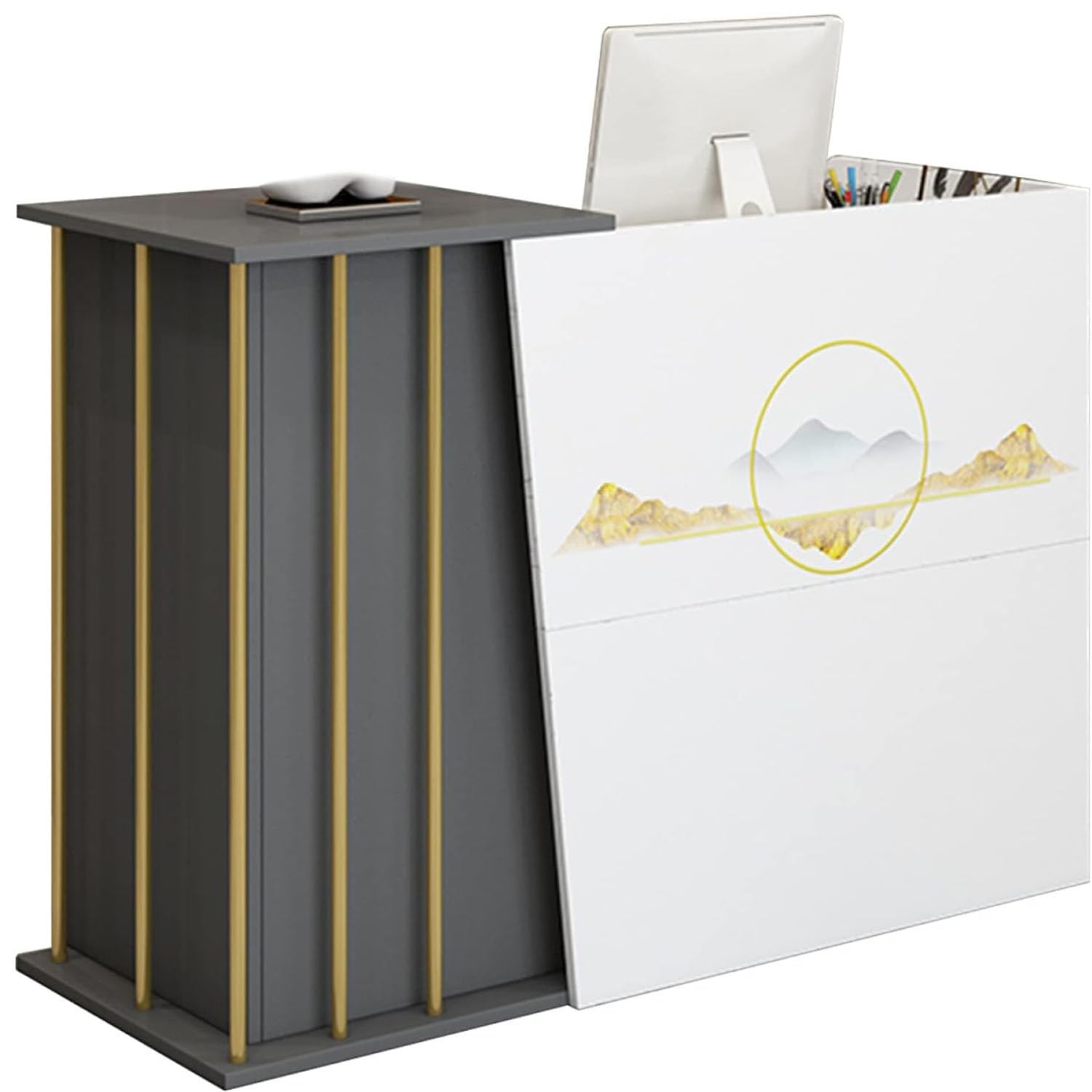 Bancone Reception Ufficio Piccolo, Banco Reception Parrucchiere Moderno Tavolo,Bancone Cassa per Negozio con Cassetti Chiudibili a Chiave per Ufficio(Printed color,120x40x90cm)