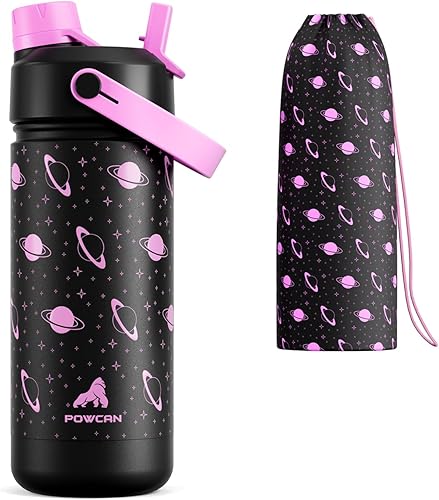Miniatura 39 de POWCAN - Botella de agua con aislamiento de 18 onzas, con tapa de boquilla y pajilla 2 en 1, fría 24 horas, a prueba de fugas, apta para portavasos