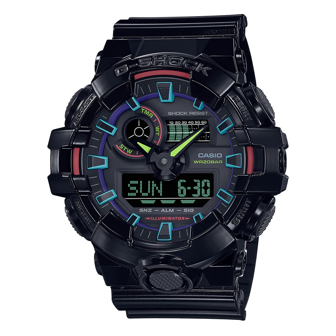 Casio G-Shock GA-700RGB-1ADR Multi-Coloured Analog-Digital Dial Black Resin Strap Mens Watch Shock and 200M Water Resistant G1369 (B0C28K1GZF) Amazon Price History, Amazon Price Tracker