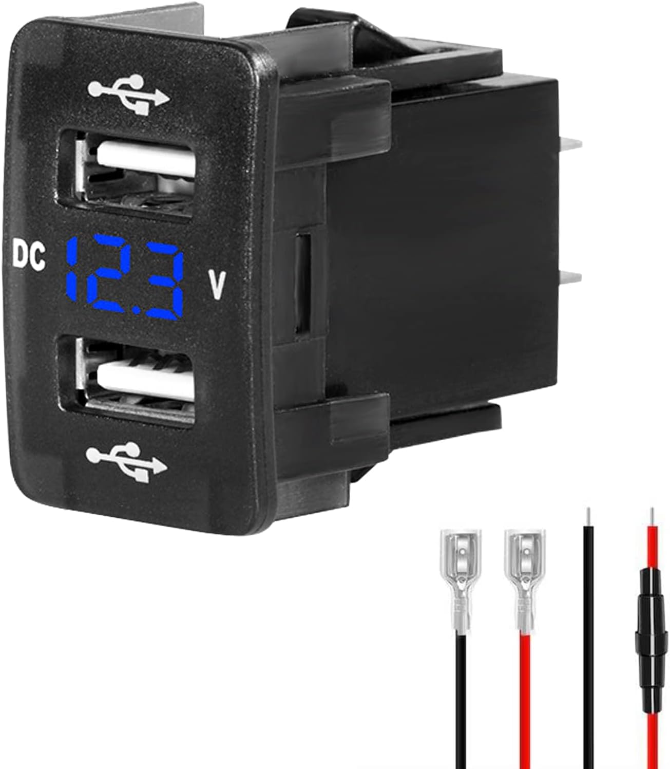 Levigo Car Charger USB 5V 4.2A Fast Charging Honda Car Power Socket with 2 Ports Switch Hole LED Voltage Meter Display Suitable for 12/24V Cars (36 *