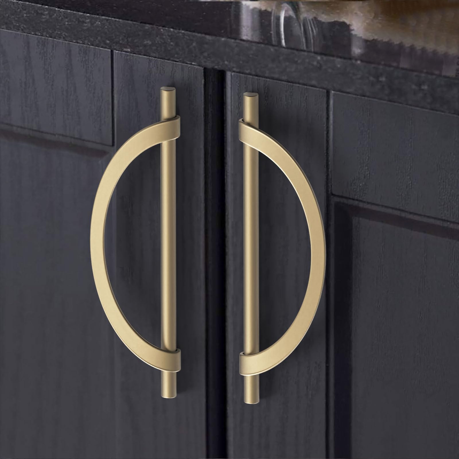 FILTA 10 Pack 7.6 Inch(192mm) Hole Centers Brushed Gold Cabinet Pulls,Stylish Kitchen Cabinet Handles Half Moon Zinc Alloy Cabinet Hardware for