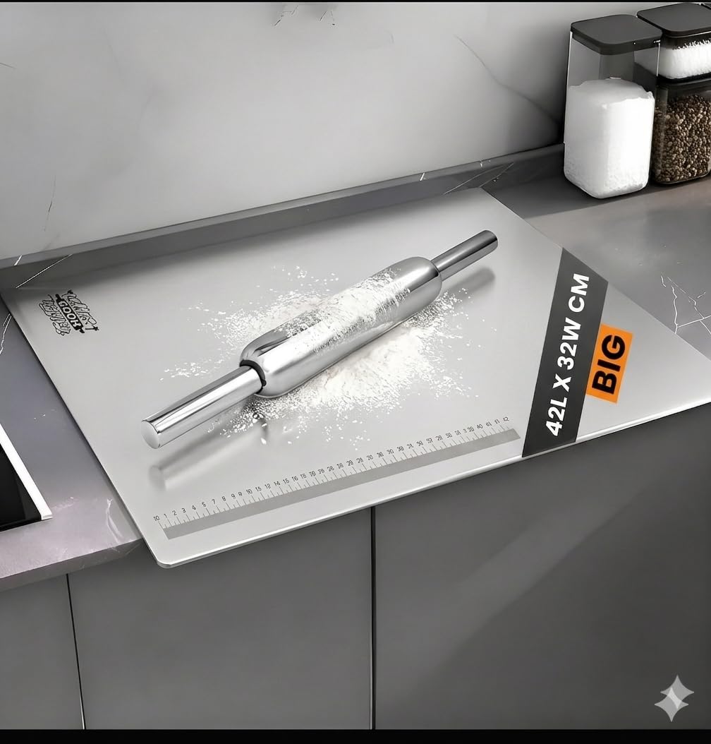 Stainless Steel Chopping Pad Board, Stainless Steel Rolling Pin, Chapati Maker Kitchen Combo-image-32