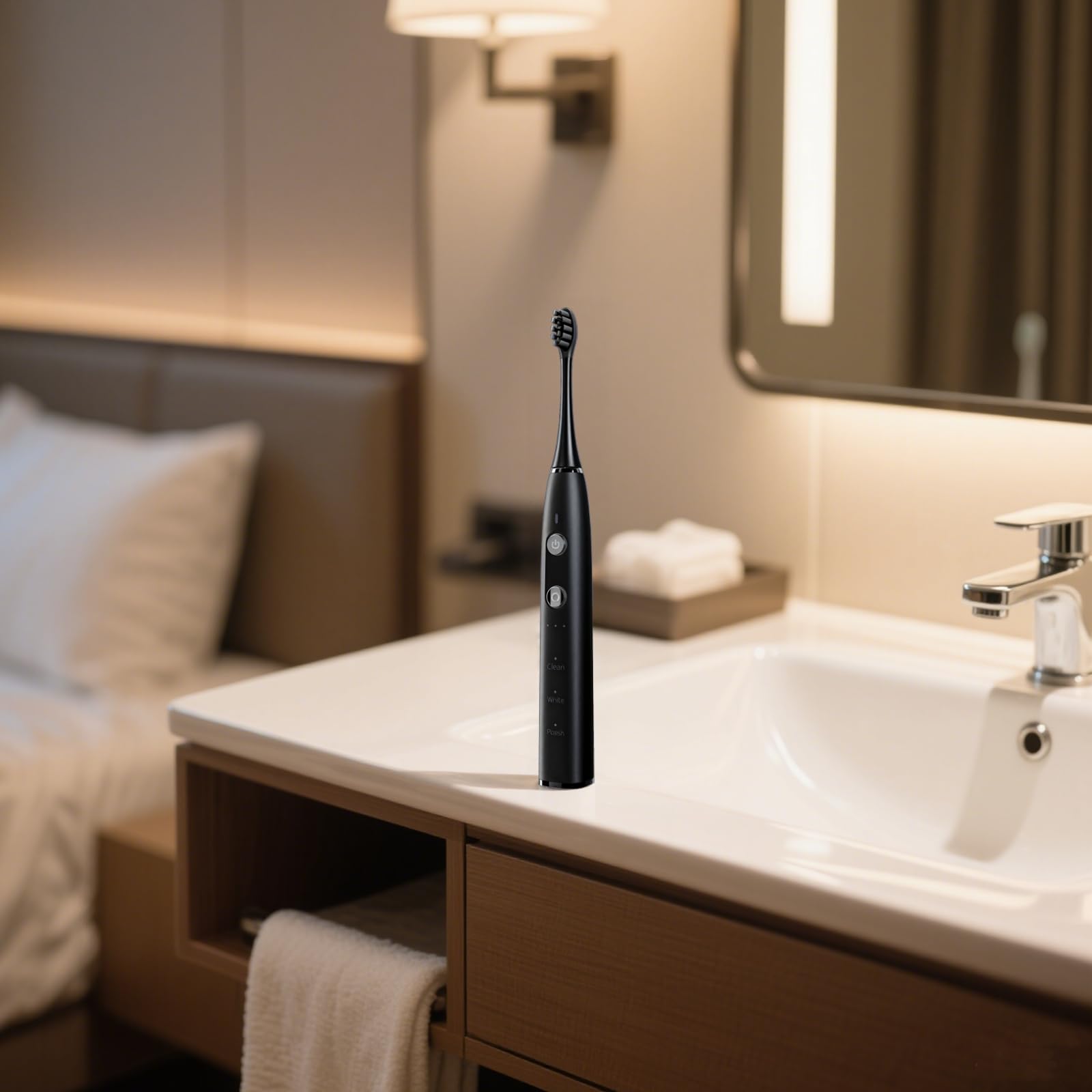 Spazzolino elettrico sonico per adulti, nero elegante, 9 modalità di spazzolatura, batteria ricaricabile, ricarica wireless, design impermeabile, per l'igiene orale quotidiana e l'uso in viaggio