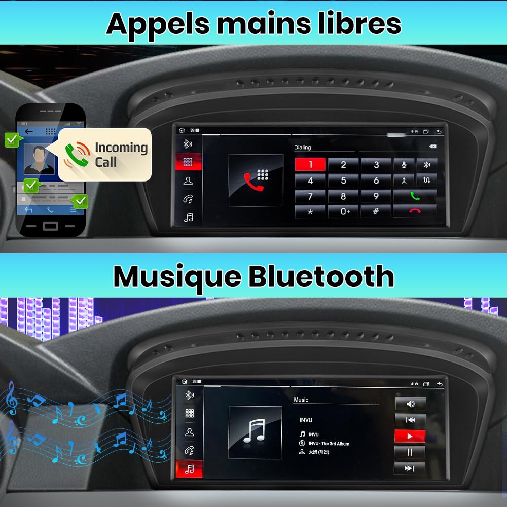 AWESAFE Linux Autoradio écran Tactile de 8,8 Pouces compatibles pour BMW Série 5, E60, E61, E63, E64, Série 3 E90, E91, E92, avec Carplay/Android Auto Bluetooth/USB/CCC système