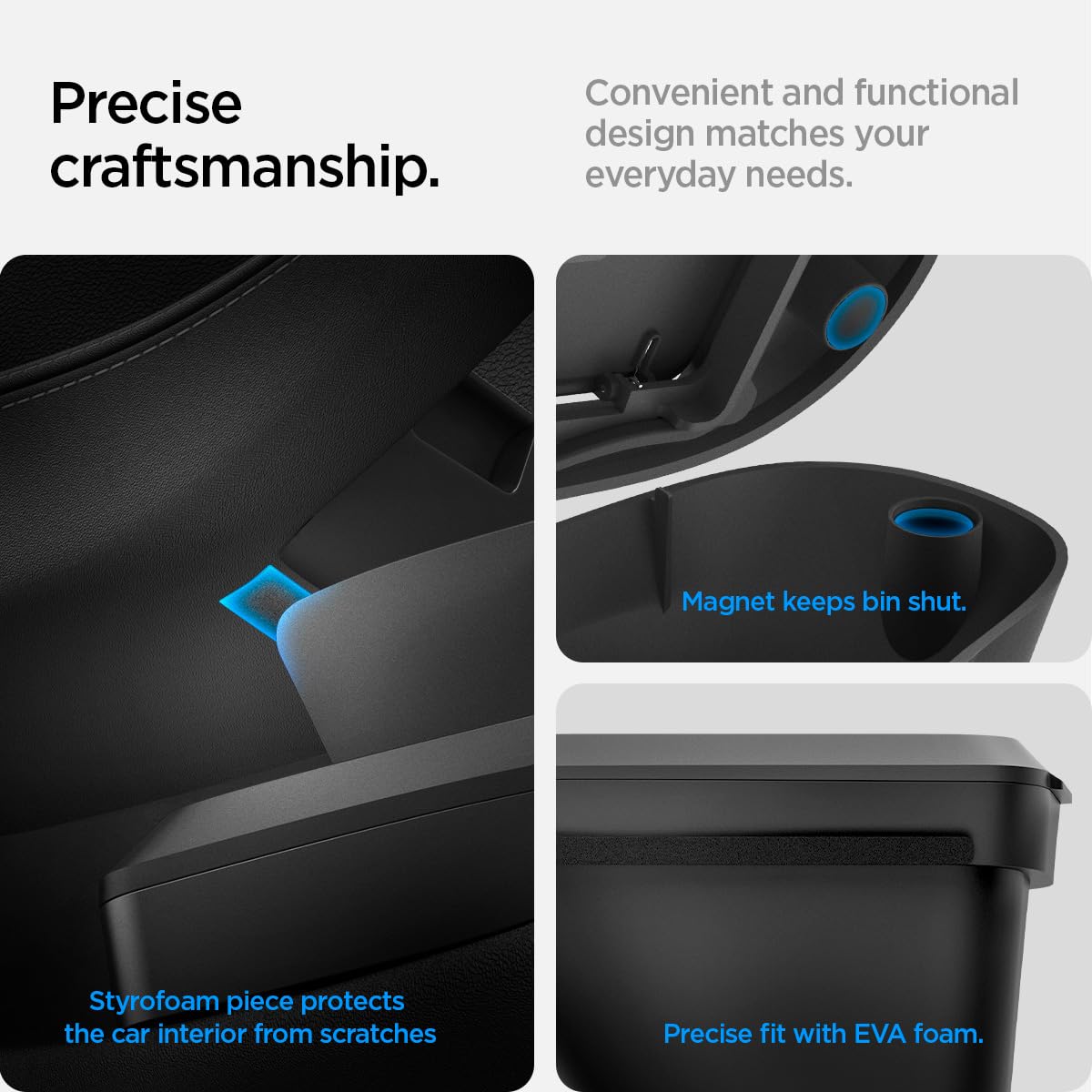 Spigen Tesla Model 3 Highland 2024 2025 2026 Mini Pattumiera per Tasca della Portiera [50 Sacchetti Inclusi] Portarifiuti Lato Conducente, Design Salvaspazio, Accessori Tesla