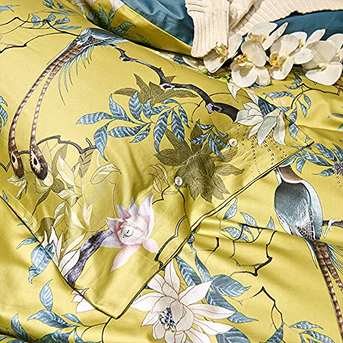 mixinni King Size Flowers and Birds Pattern Printed Gold Bed Pilowcase 100% Cotton Pillow Cover 20 x 36 Inches Set of 2 (King, 5209-Pillowcases) by mixinni - Used condition - US$16.89