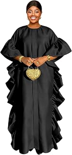 Loose Fit Bubu African Dresses for Women Ruffle Short Sleeve Maxi Kaftan Dress Party Wedding Vacation Outfits