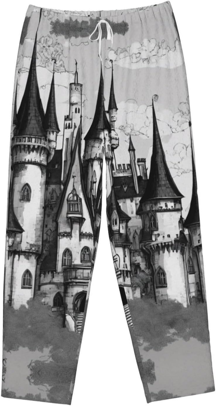Gothic Fairy Tale Castle Print Fashion Cozy Womens Flannel Pajama Pants,Perfect For Christmas And Everyday Wear