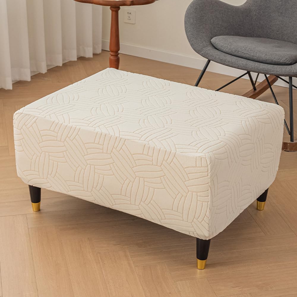 Fundas de Puff Taburetes Fundas Otomanas Funda de Reposapiés de Sofá Cubre Puff Rectangular Beige XS