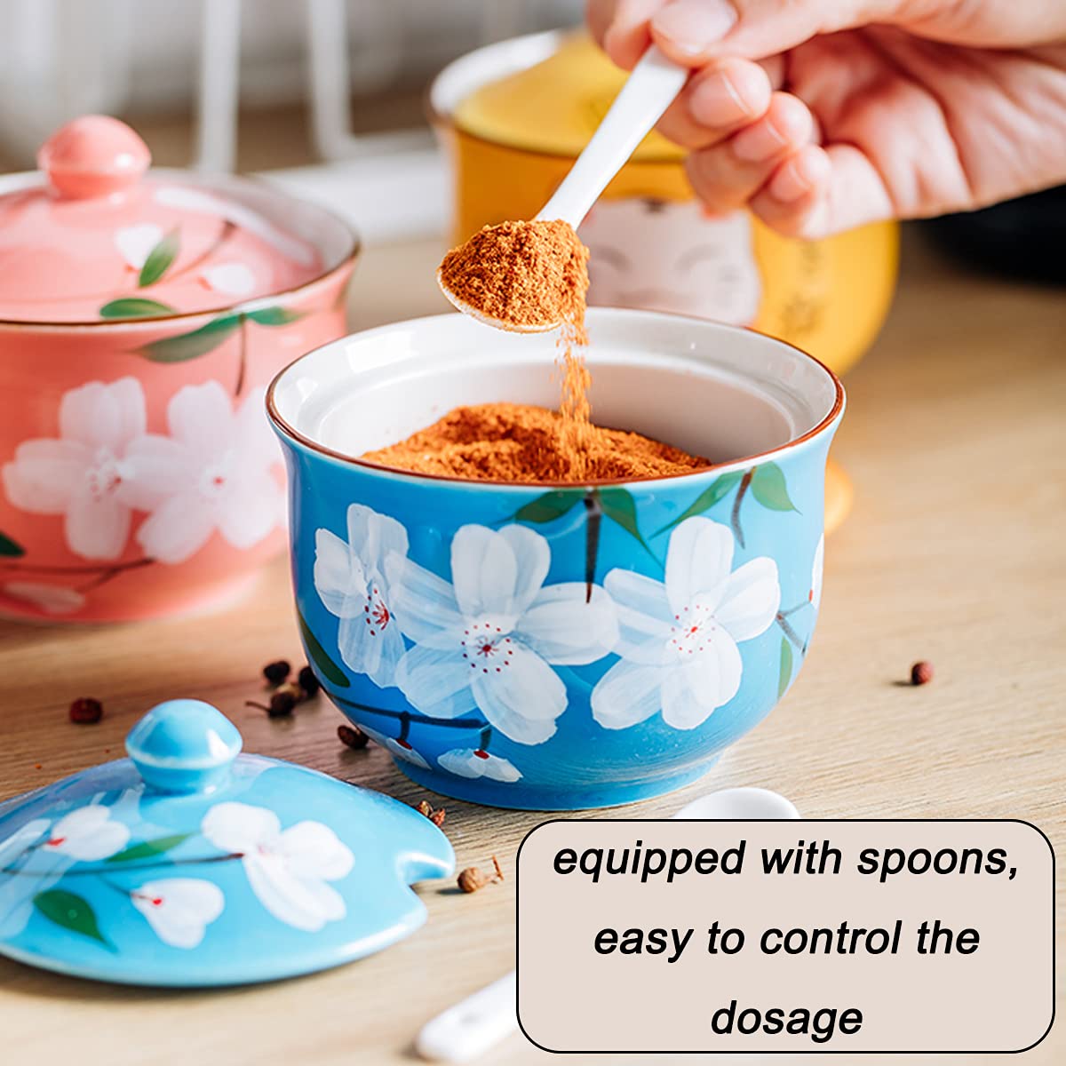 Edshteap Condiment Jar Spice Container With Lids & Spoons,Clear Glass Condiment