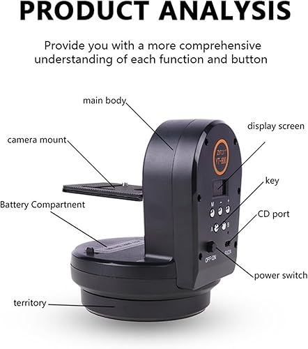 Miniatura 6 de YT800 Cabezal de trípode panorámico giratorio motorizado, cabezal de inclinación panorámica con control remoto y clip para teléfono móvil para