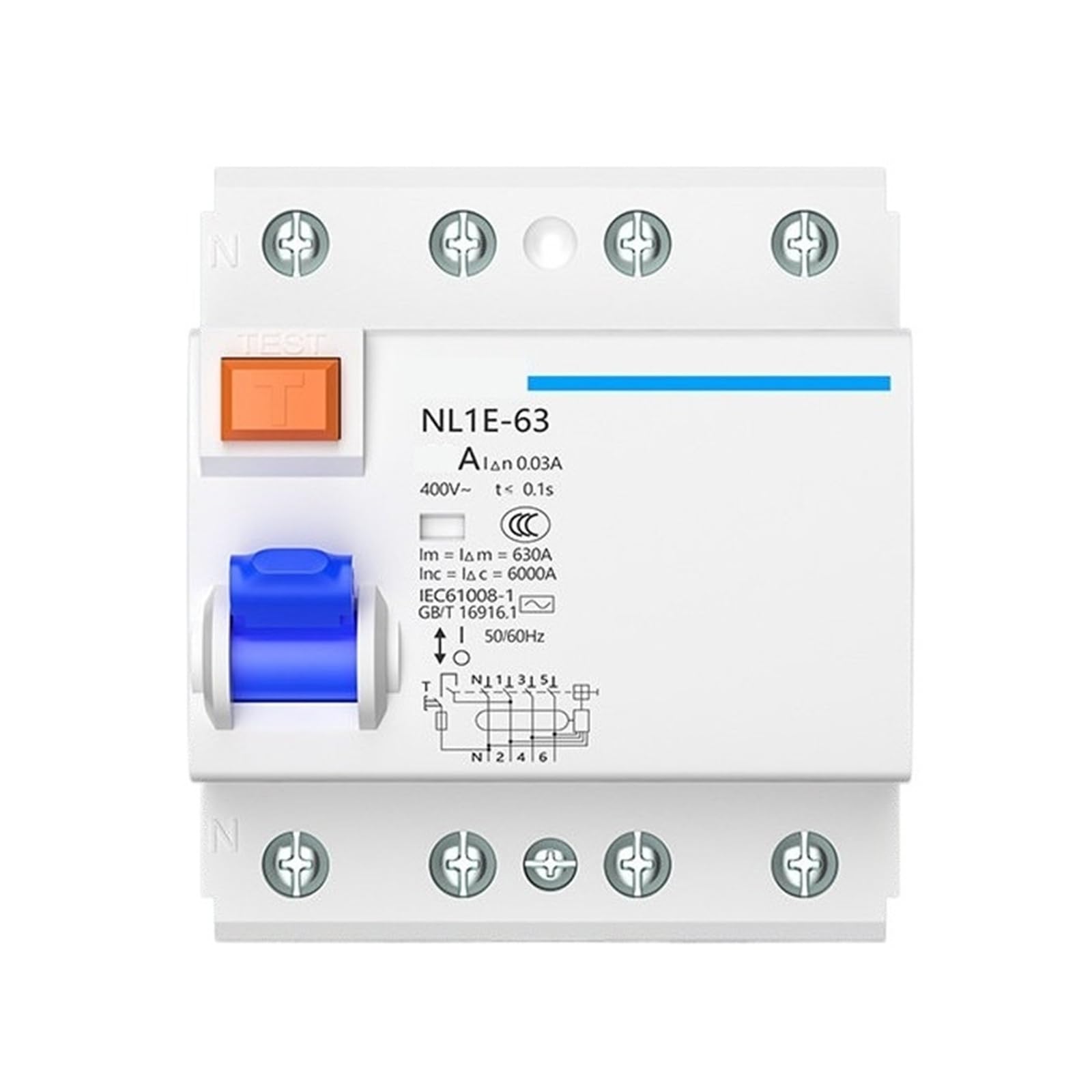Interruptor de fuga tipo disyuntor protector NL1E-63A tetrapolar de 25A 3