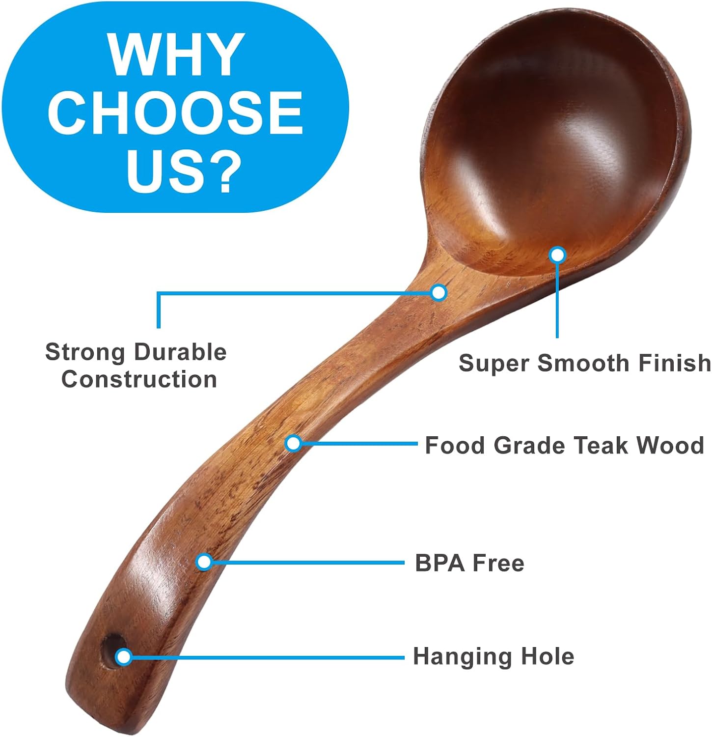 Teak Wood Soup Ladle, 10.6 Inch