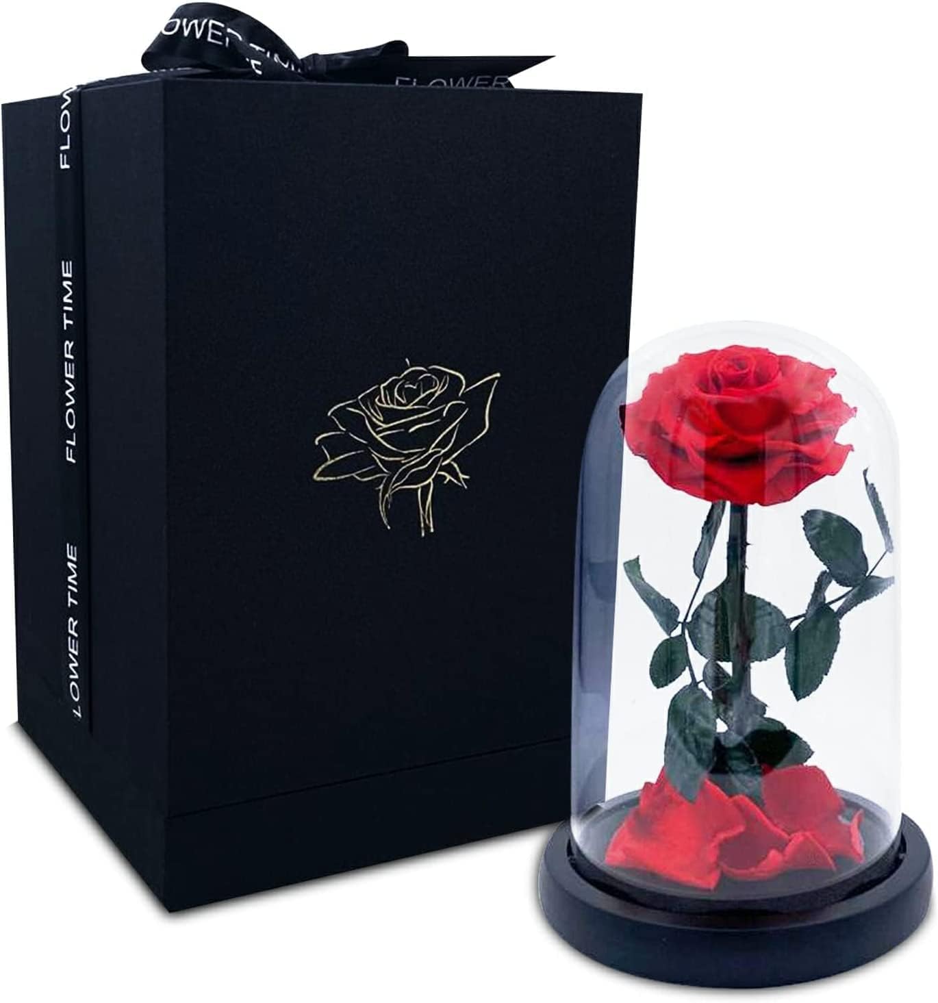 Preserved flower in Glass Dome, eternal natural red rose, Romantic Gift