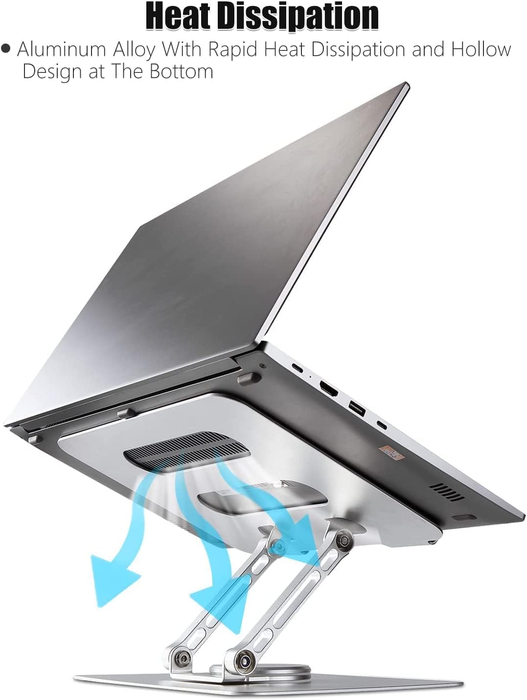 Vortex D086-Silver Laptop Stand Ultimate Cutting-Edge Durable Convenient Secure Cooling Aluminum 360-degree Effortlessly Rotating Innovative Design Comfort and Flexible(Silver)