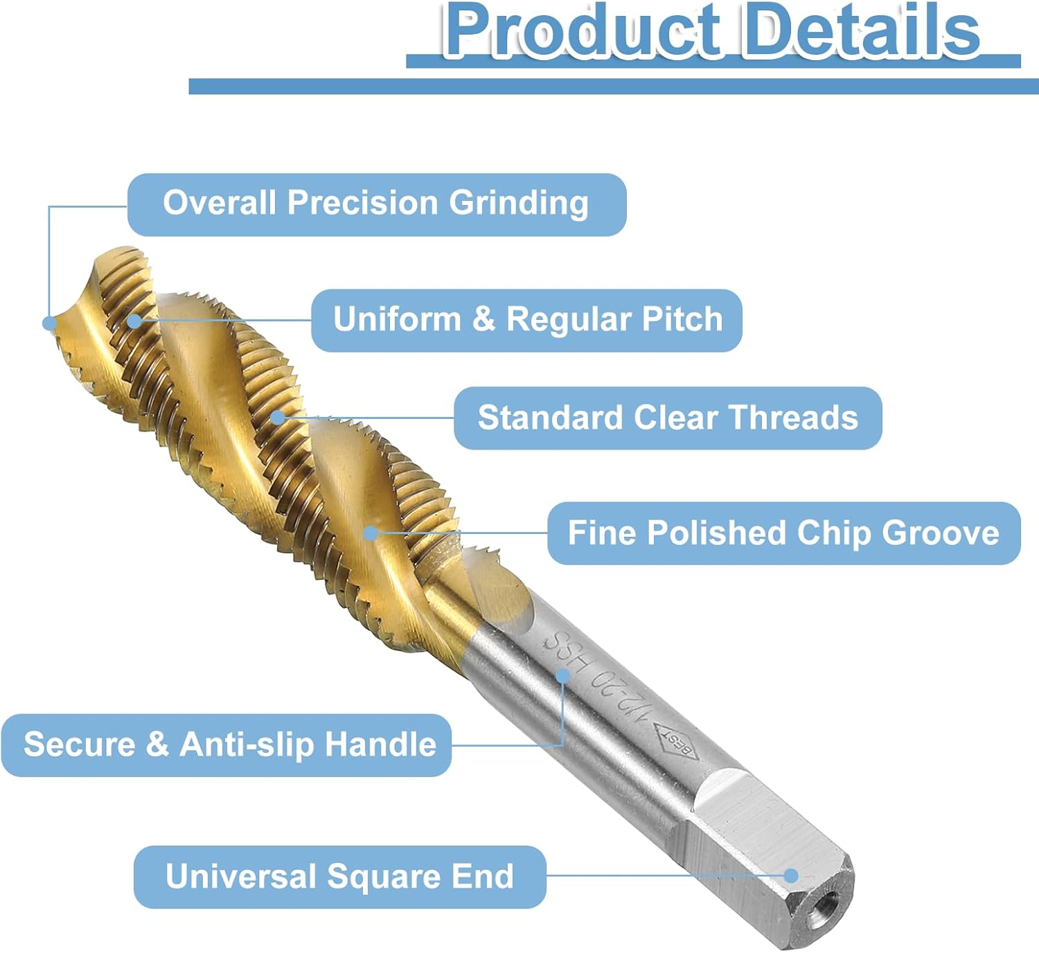 uxcell 2pcs Spiral Flute Thread Taps, 1/2-20 UNF H2 Screw Threading Tap, Titanium Coated 6542 High Speed Steel Machine Tapping Tools for Machinist Repair