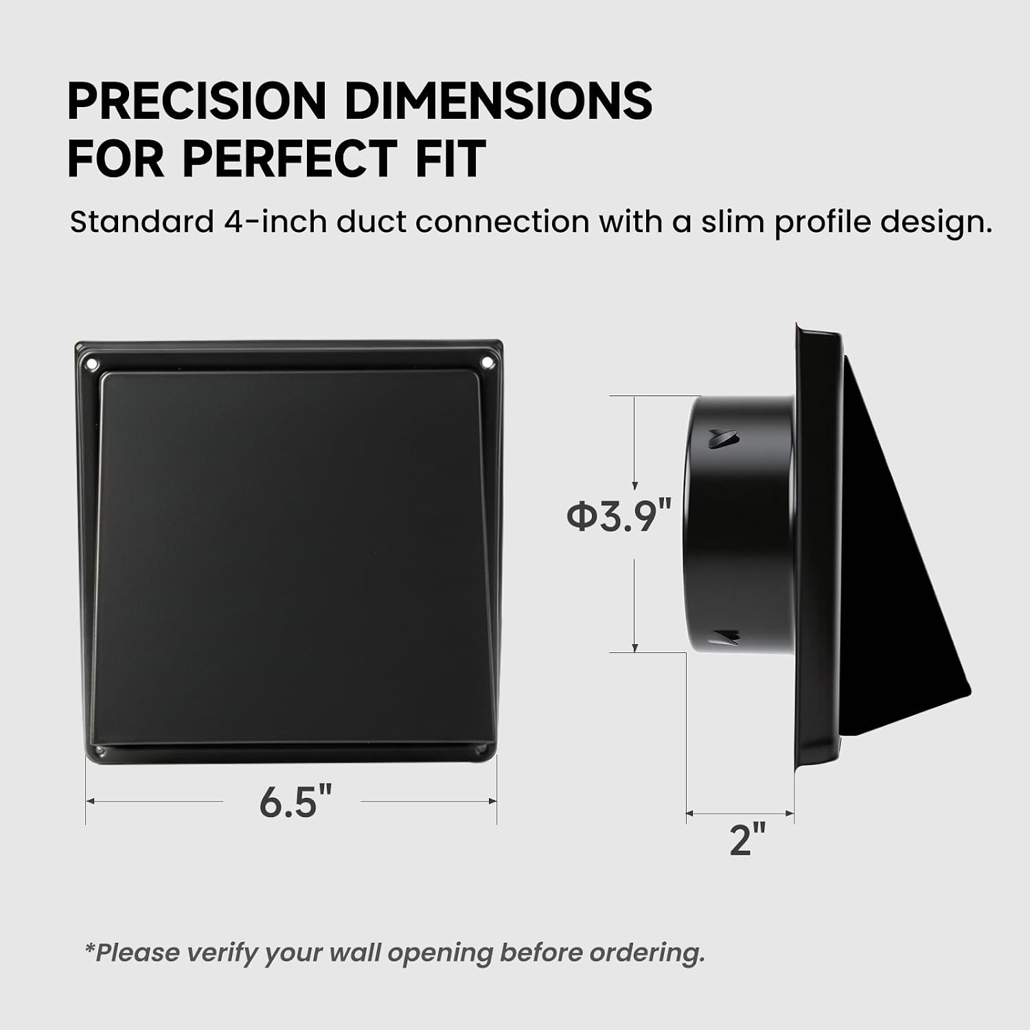 4 Inch Dryer Vent Cover Outside Black Stainless Steel Wall Vent Cover with Removable Flap & Bird Screen Mesh, Outdoor Dryer Vent, Exterior Wall Vent for Bathroom Kitchen Garage