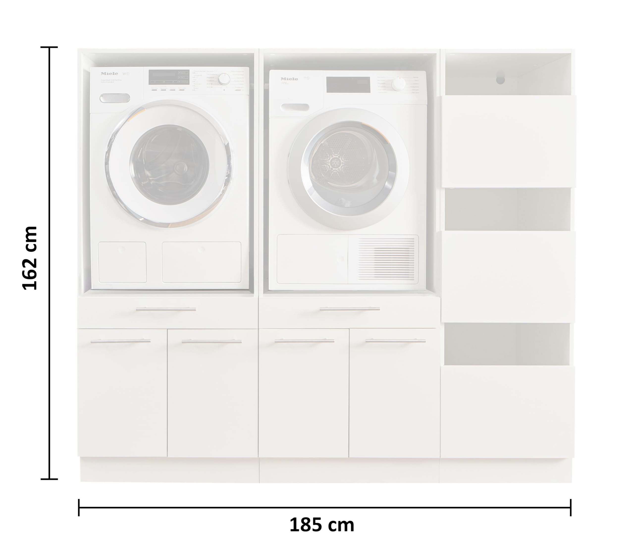 Laundreezy 2X Waschmaschinenschrank mit Wäscheschrank, Weiß - Waschmaschinen-Überbauschrank TÜV-Zertifiziert mit viel Stauraum - 185 x 162 x 67,5 cm (B/H/T)