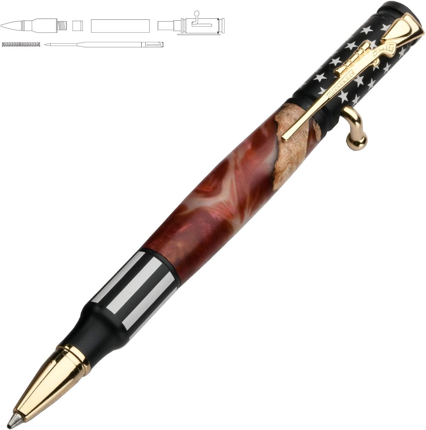Penn State Industries PKCP80CSS Ceramic Bolt Action Flag Ballpoint Pen Kit Starter Package Woodturning Project
