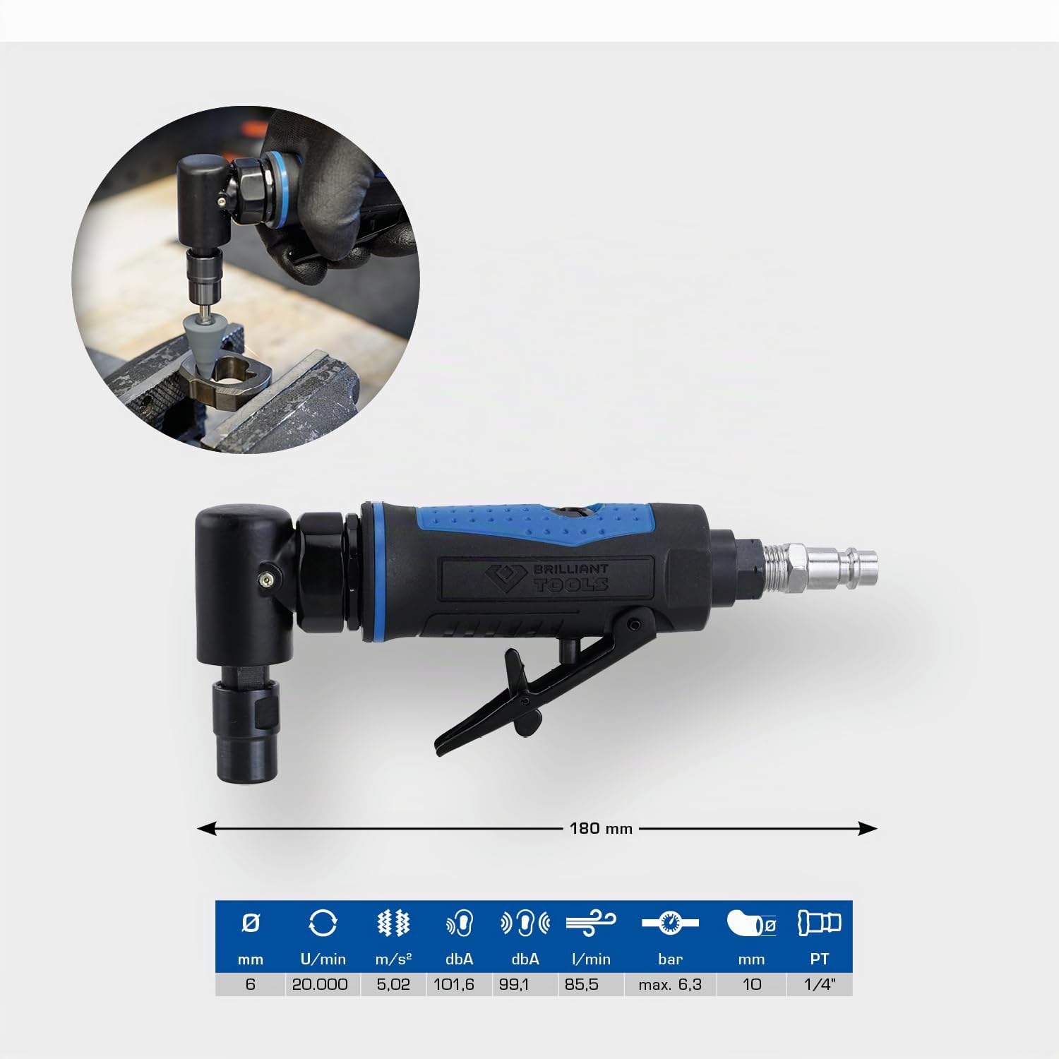 BRILLIANT TOOLS BT160701 Druckluft-Stabschleifer, abgewinkelt [Powered by KS TOOLS]