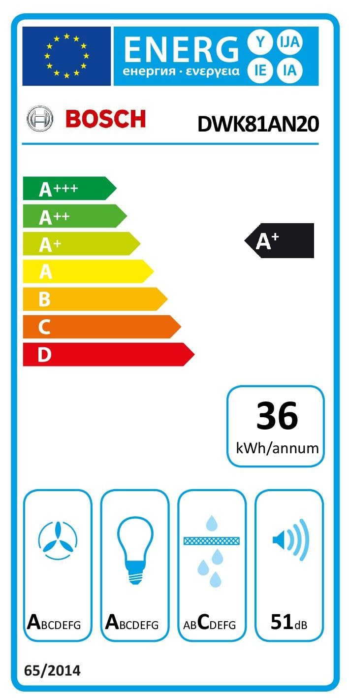 Bosch DWK81AN20 Hotte murale Série 6, 4 vitesses d'aspiration dont 1 intensive, 80 cm, Blanc avec finition en verre