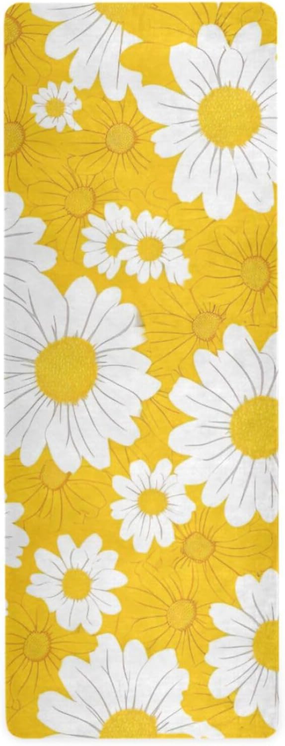 Yellow Daisy Yoga Mat Non-Slip Eco-Friendly Exercise Fitness Mat for Yoga Pilates and Floor Workouts for Women & Men, 71 x 26 in
