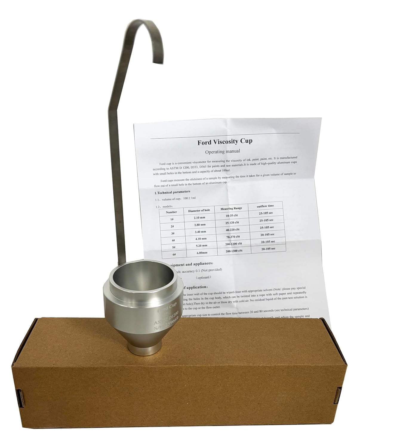 NO.6 Ford Flow Cup Viscometer with Hole Diameter 6.00mm Mrasuring Range 200-1300cSt Outflow Time 20-105 sce ASTM D 1200 Standard