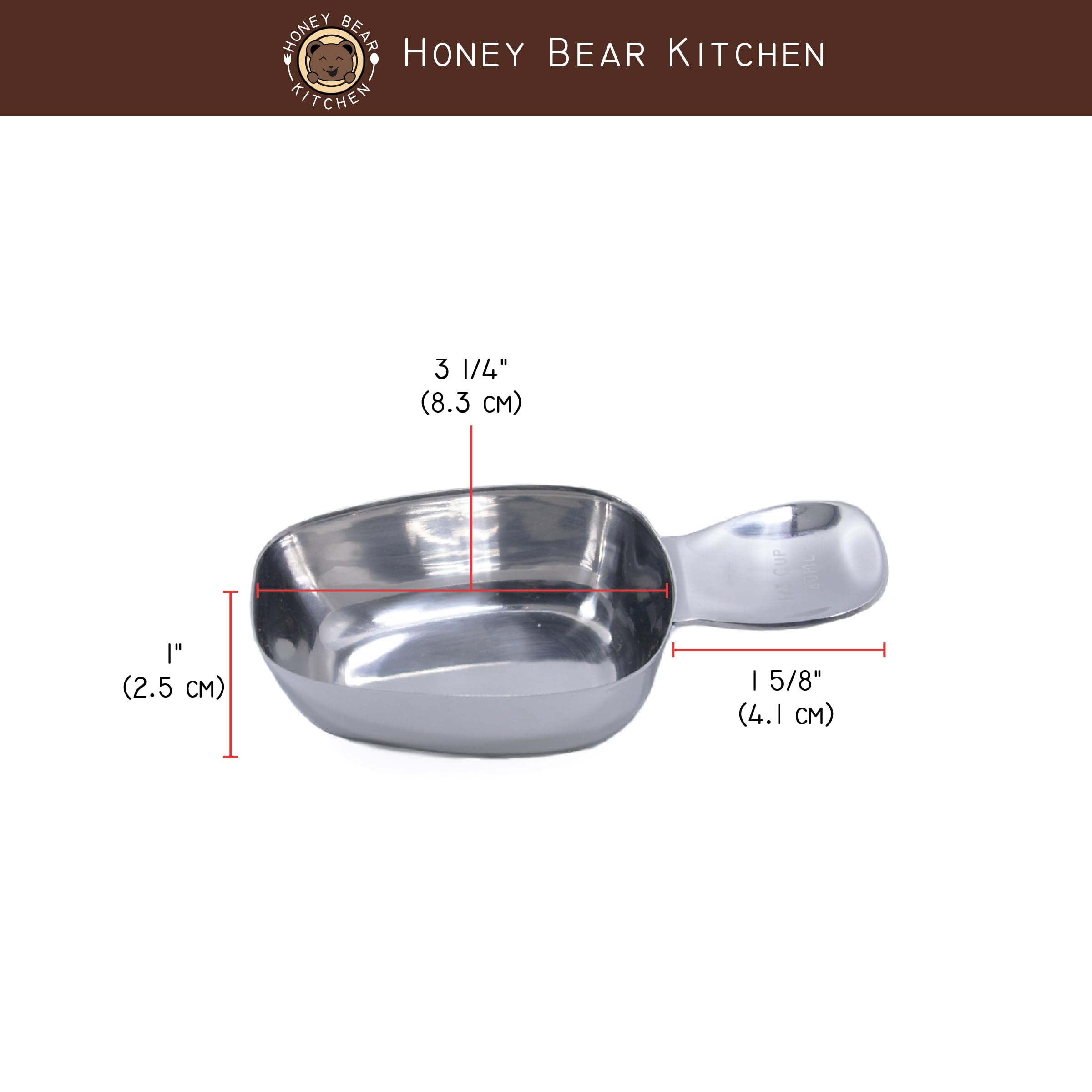 Honey Bear Kitchen Misurino in acciaio inox lucido (2, contenitore 1/3 tazza 80 ml)