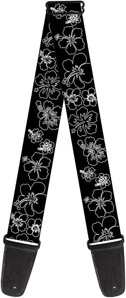 Buckle-Down Guitar Strap Hibiscus Outline Black White 2 Inches Wide