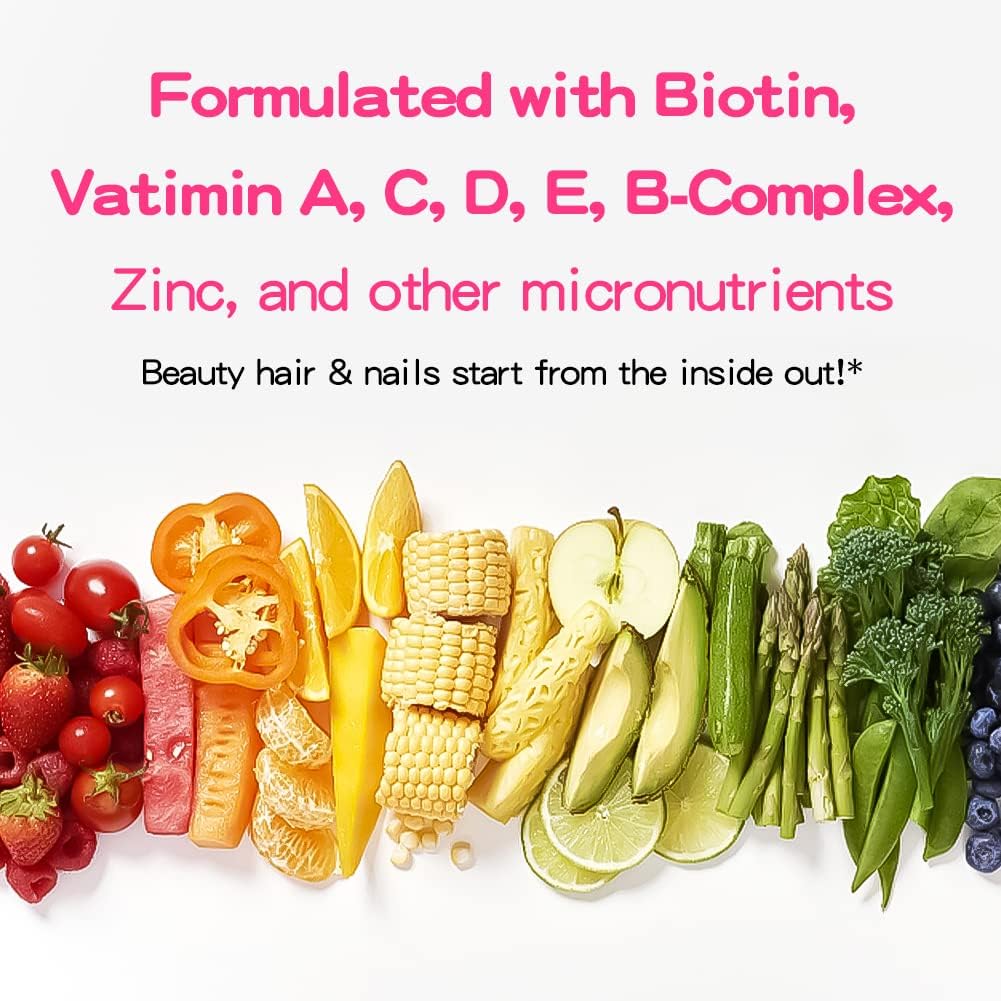 Hair Biotin Gummies Vitamins 10000mcg - Highest Potency Biotin Supplement for Healthy, Stronger, Beautiful Hair & Nails, Non-GMO, Chewable Vegan Hair Gummies for Women & Men - 60 Gummy Bears