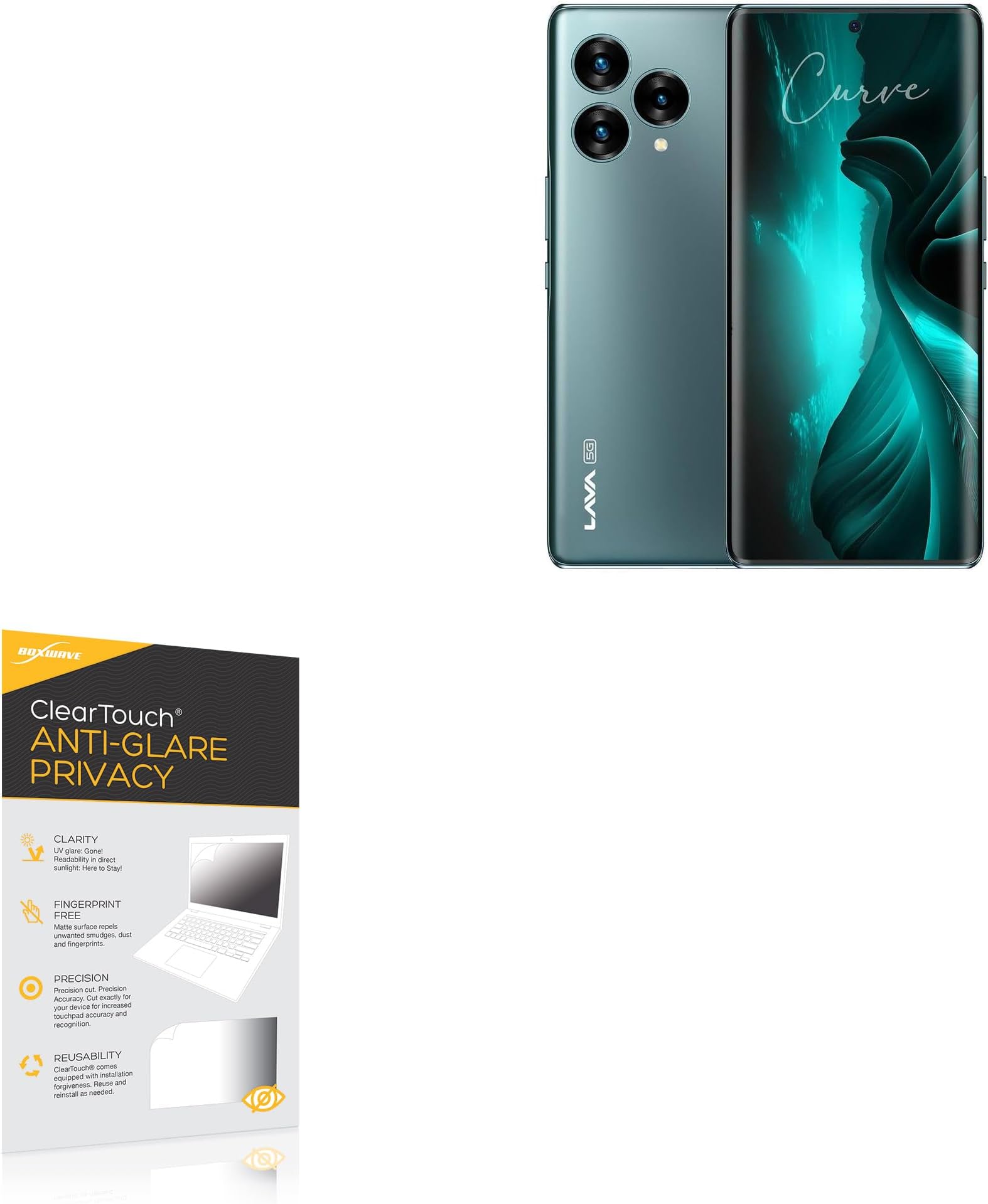 BoxWave Screen Protector Compatible with Lava Blaze Curve - ClearTouch Anti-Glare Privacy (2-Pack), Privacy Screen Protector Flexible Film Anti-Glare