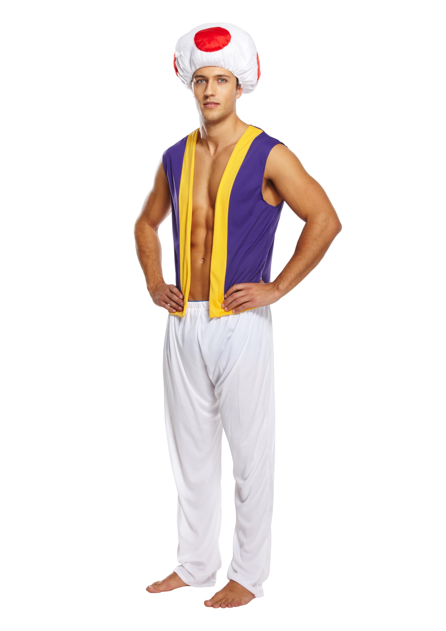 HENBRANDT Adult Men’s Videogame Mushroom Man Fancy Dress Costume Retro 1980s Novelty Toad Moustache Brothers Dress Up Outfit Mens Fancy Dress Costume