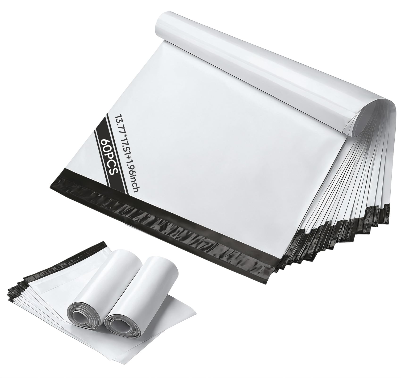 Homewit 60pcs Plastic Mailing Postal Bag 35 x 45cm, White Large Size Premium Postage Bags Self Seal Packing Envelopes Mailers
