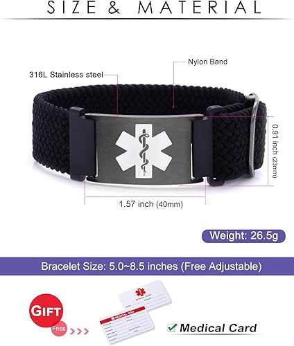 Miniatura 4 de MAXZOOL Pulseras de alerta médica personalizadas para mujeres y hombres, pulseras médicas deportivas personalizadas con grabado gratuito, pulsera