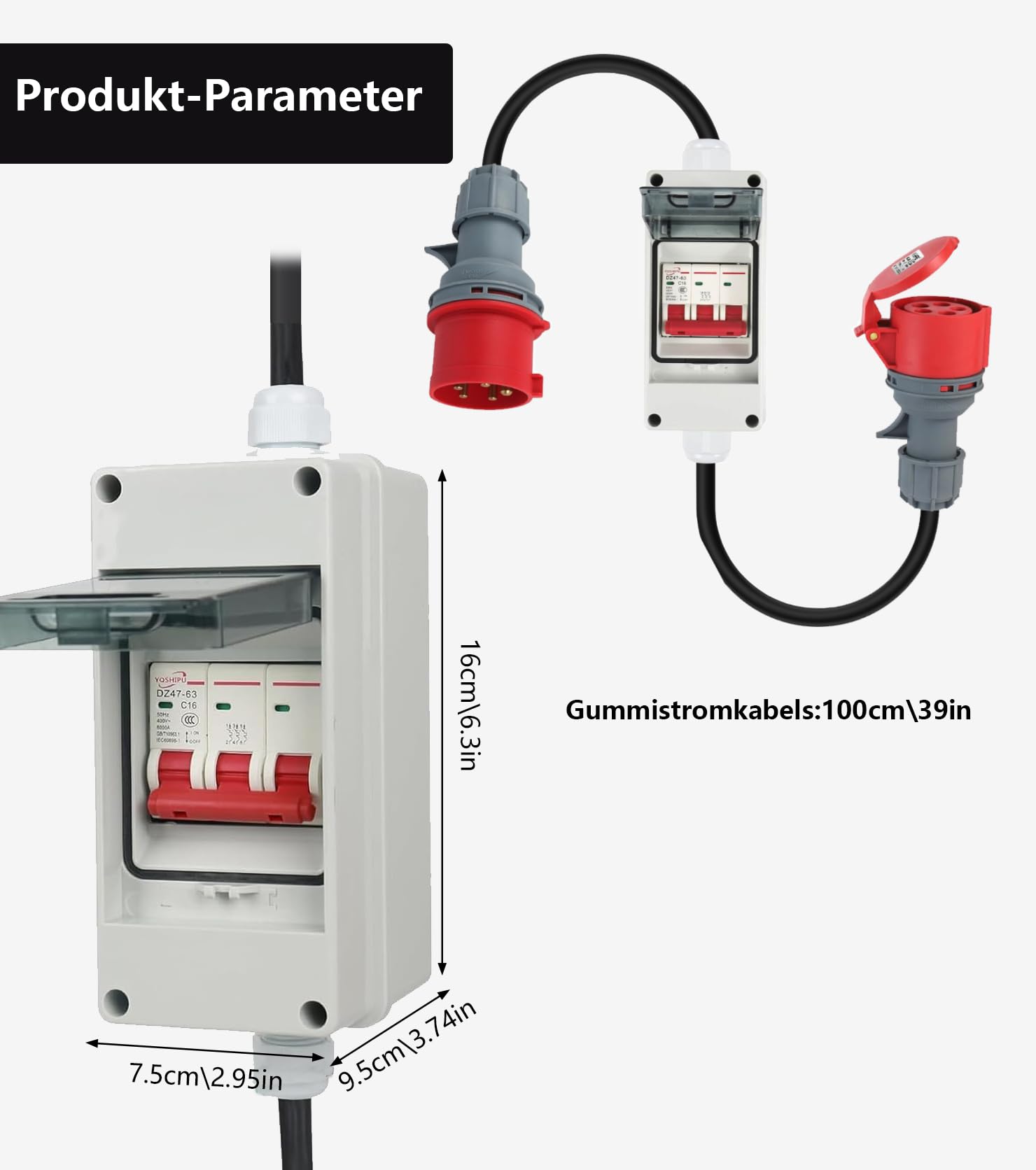 CEE-adapter 32A naar 16A, VDE sterkstroomadapter, IP44