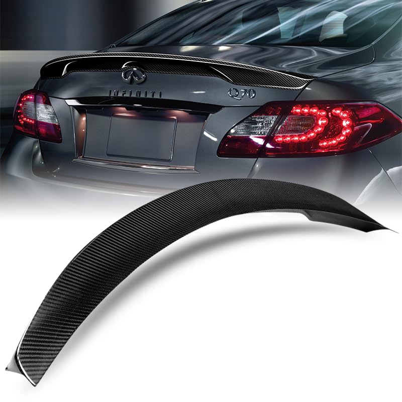 Stay-Tuned Glossy Real Carbon Fiber STP-Style Rear Trunk Duckbill Lip Spoiler Splitter Wing Compatible with 2011-2014 Infiniti M37 / M56 / M35H / Q70, Exterior Accessories Replacement