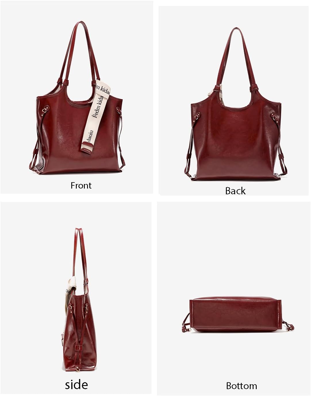 Womens Shoulder Bag Burgundy Top Handle Handbag Trendy Designer Leather Tote Bag