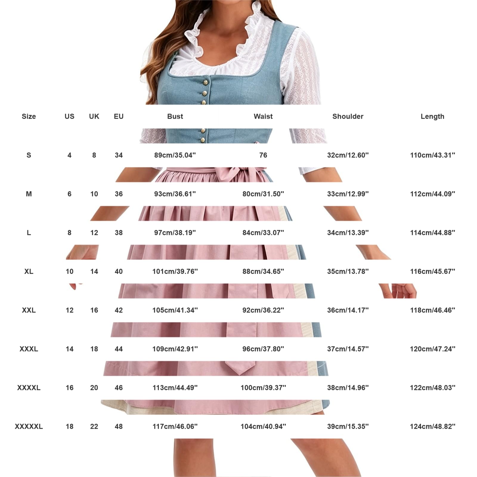 Dirndl Damen Dirndelkleider Oktoberfest Damen Trachtenkleid Dirndlkleid | Dirndl-Komplettsets Midi Dirndl Lang Grosse Grössen Wiesn Outfit Trachtenkleid für Volksfest