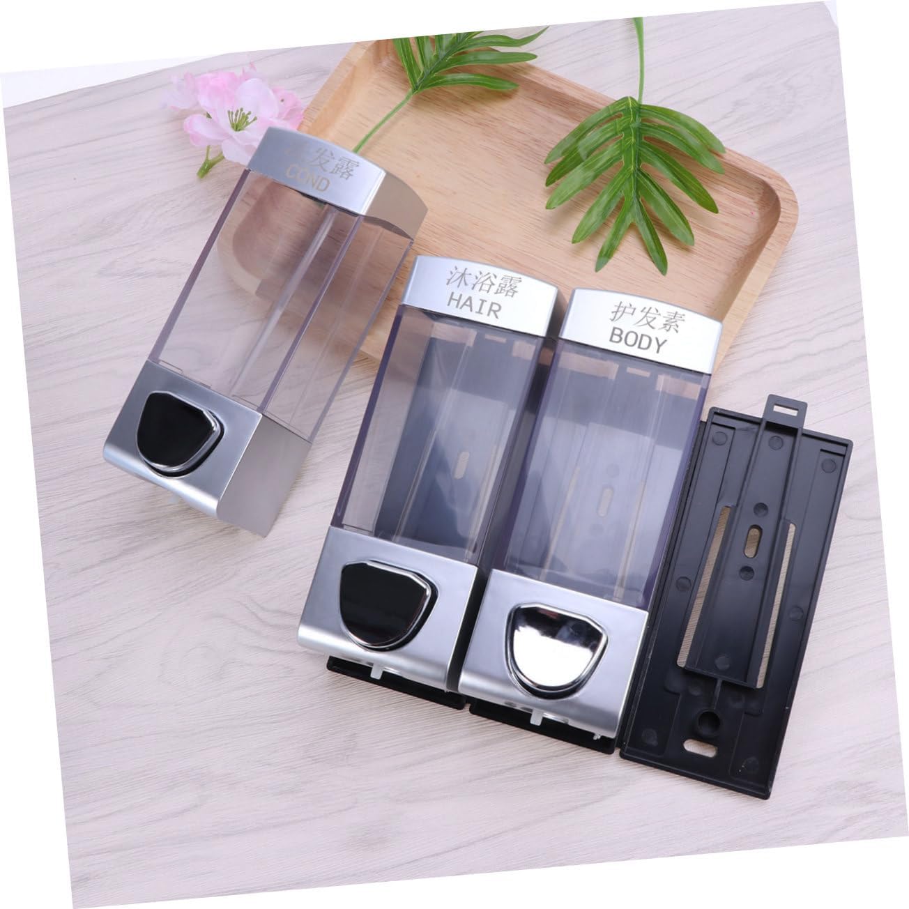 Wall-Mounted Soap Dispenser Three Outlets Shampoo and Conditioner Pump for Bathroom Shower Easy Installation for Liquid Soap and Lotion Storage