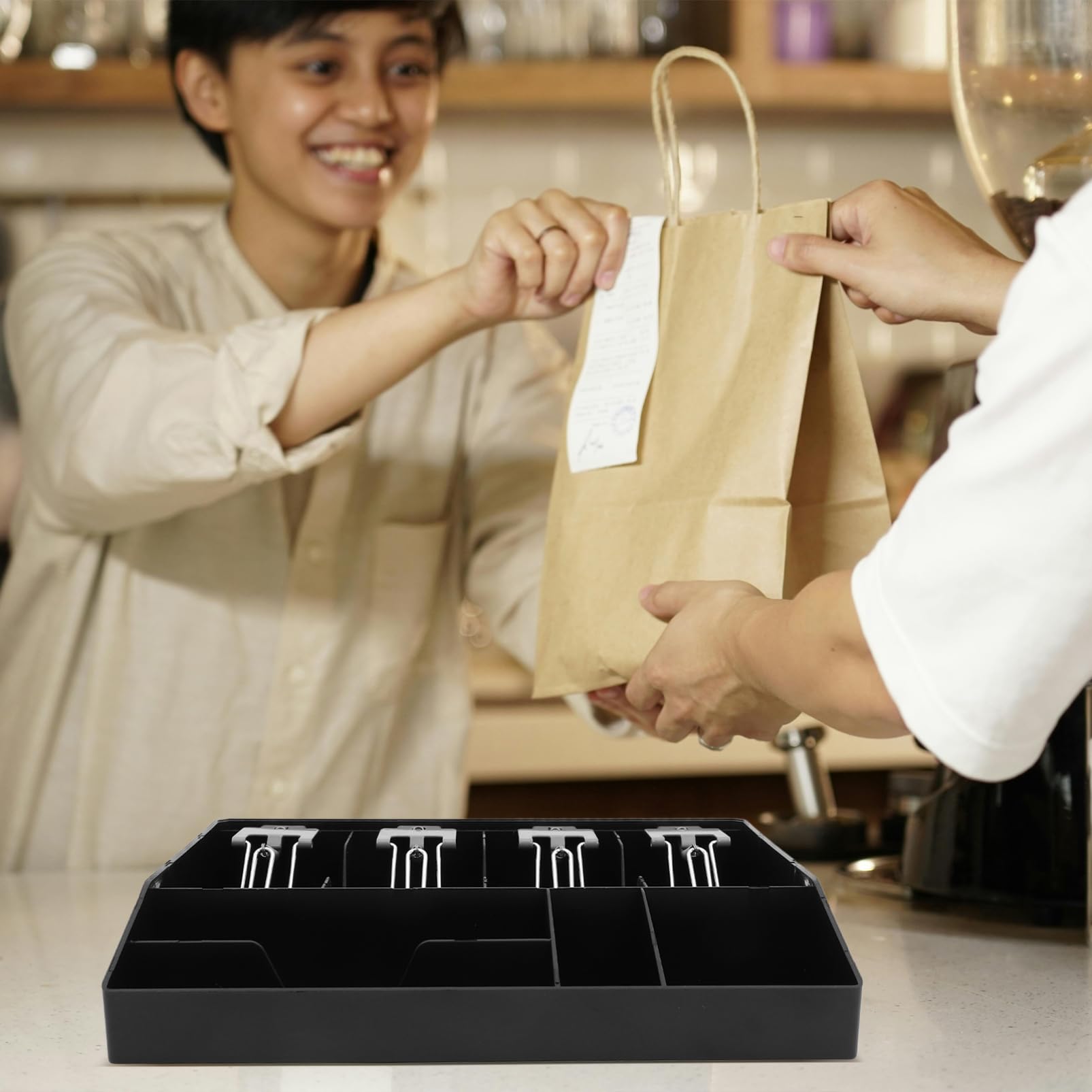 Portamonete Multi-scomparto Per Registratori Cassa Organizer Denaro Con Clip Per Supermercati e Negozi Facile Accesso Contanti e Monete