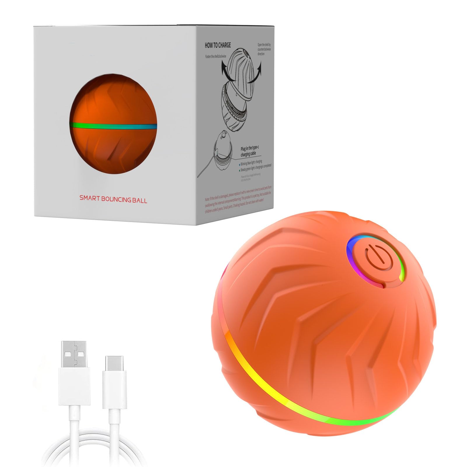 Boujee Gravity Bounce Ball, Boujee Flow Dog Toy, Interactive Dog Activated Automatic Rolling Ball, Relieves Boredom & Anxiety, Suit for All Dogs Indoor/Outdoor Play (Orange)