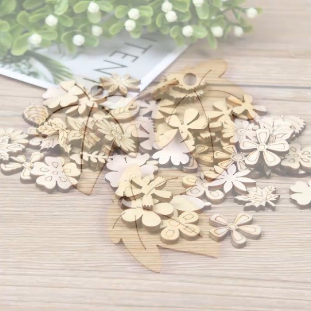 100 Decorazioni In Legno A Forma Di Fiore E Foglia, Fai Da Te, Per Realizzare Biglietti - 2
