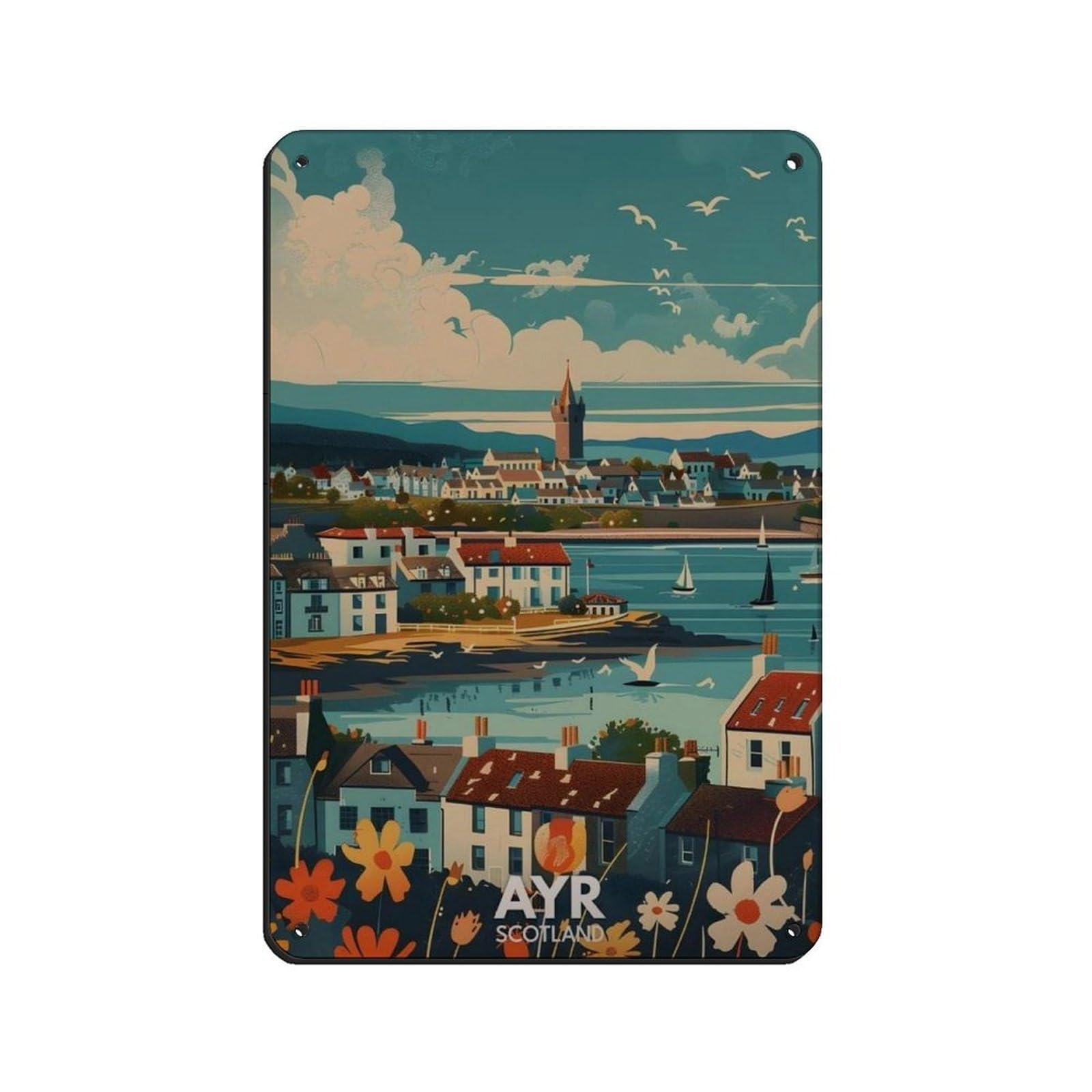Lxwnze 20L X 30W Cm Ayr Poster,Scotland Art Decor Tin Sign Vintage Metal Pub Club Cafe Bar Home Wall Art Decoration Poster Retro 8X12inch(20X30cm)