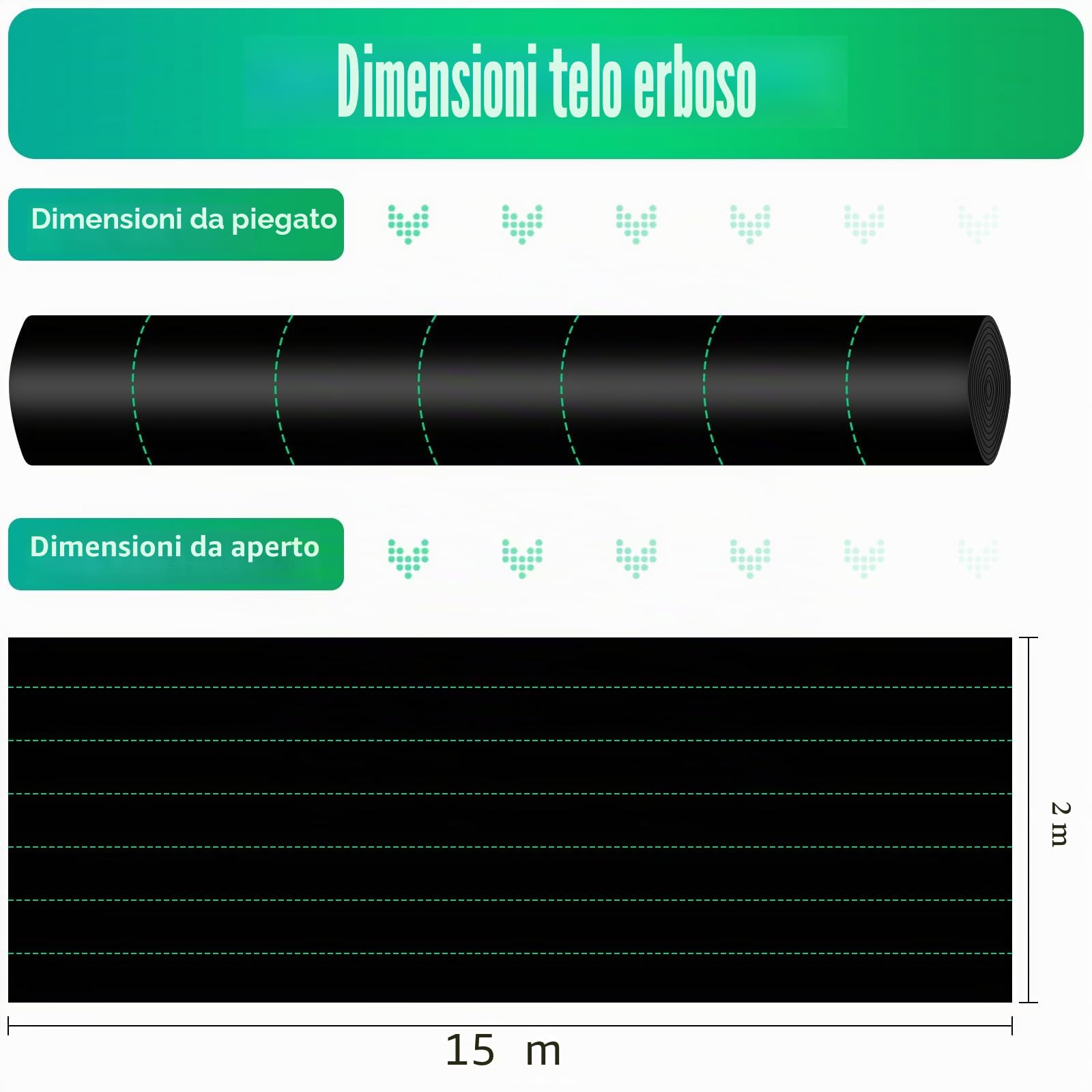 Telo Pacciamatura 100g/m²,Pellicola per Erbacce da Giardino, permeabile all'Acqua, Resistente agli Strappi, con griglia e Resistente ai Raggi UV, per Orto, Giardino,Nero (30m² (2m x 15m))