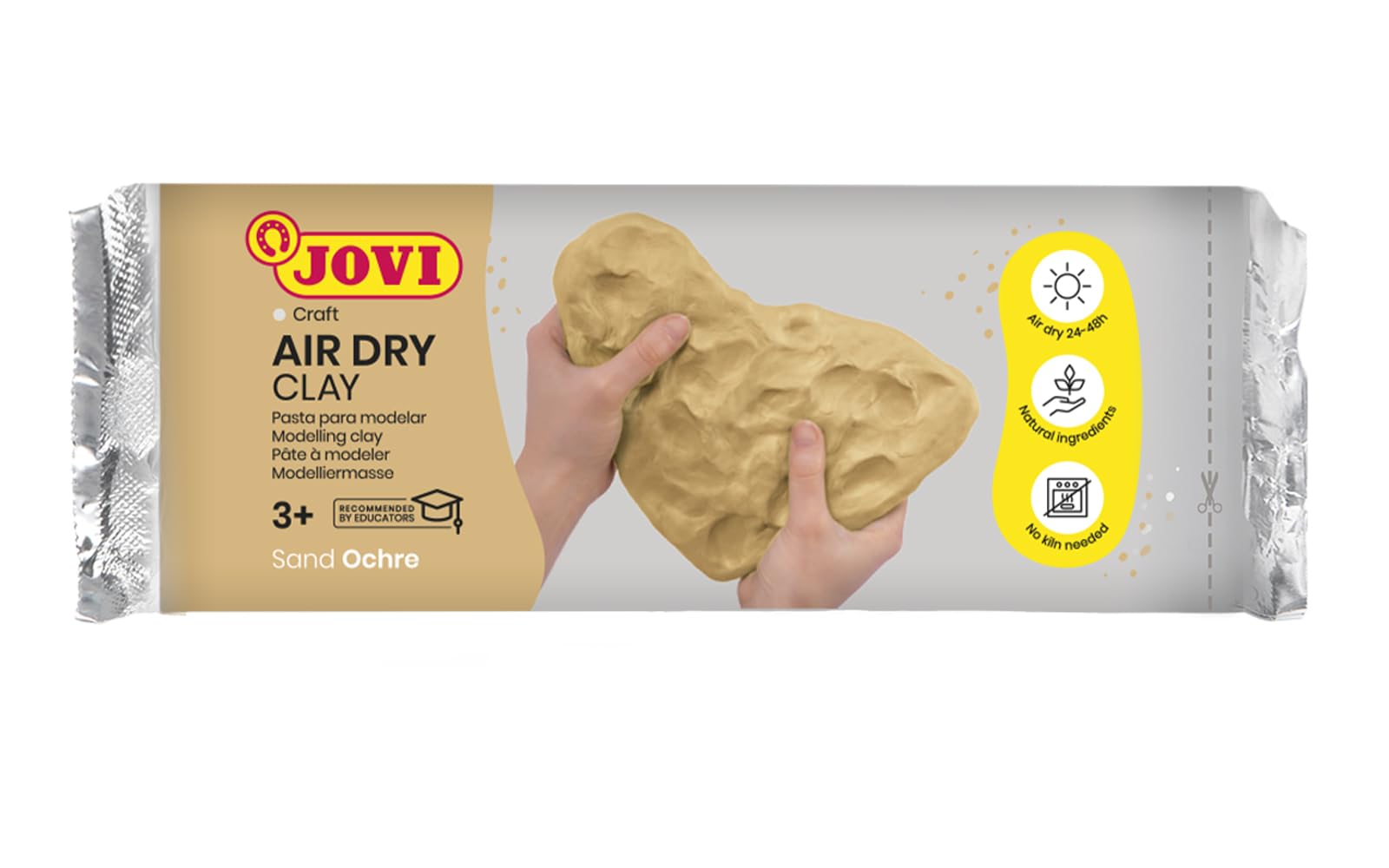 Jovi Air Dry - Arcilla de secado al aire, color ocre, 1 kg, sin gluten | Pasta para modelar endurecible sin horno, no tóxico, fácil de limpiar, para manualidades