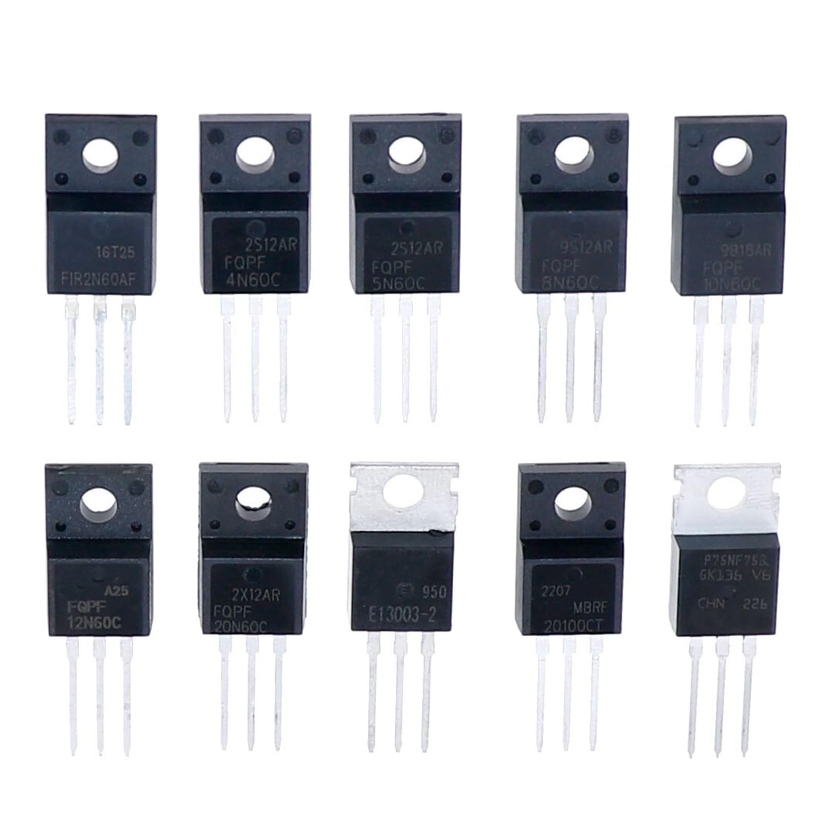 Caja de kit de transistores de efecto de campo Mosfet TO-220, 50 Uds., 10 valores | 2N60 4N60 5N60 8N60 10N60 12N60 20N60 13003 MBR20100 75NF75(50Pcs 75NF75)